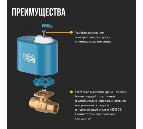 Кран шаровой с электроприводом Stahlmann 1/2F 12В